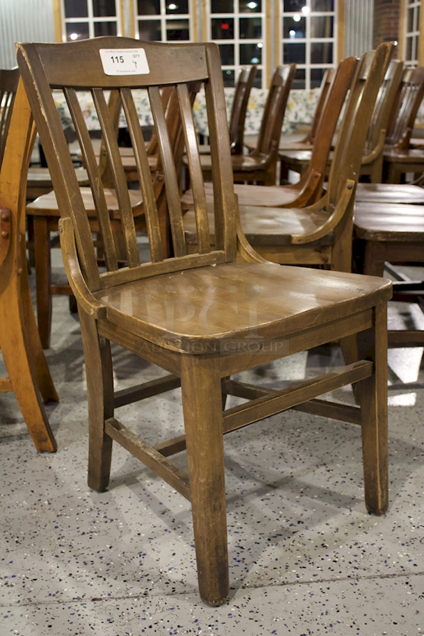 SOLID CRAFTSMANSHIP! Set Of 4 Wooden Ladder Back Chairs. 
18x13x35
some chairs are darker than others.  - Image 4 of 5