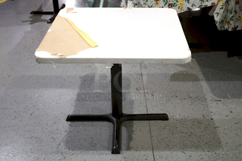 34in x 34in Restaurant Table With Standard Column Base & Flower Pattern Table Cloth.  