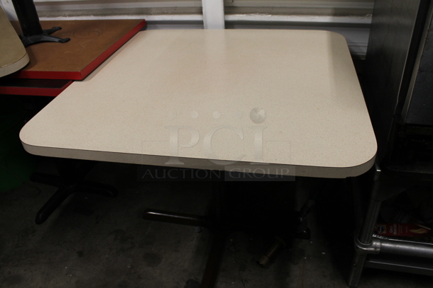 2 White Dining Height Tables on Black Metal Table Base. 2 Times Your Bid! - Image 1 of 4