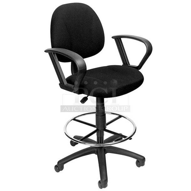 BRAND NEW SCRATCH AND DENT! Boss B1617-BK Black Drafting Stool with Footring and Loop Arms - Image 1 of 5