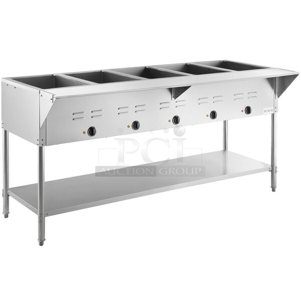 BRAND NEW SCRATCH AND DENT! Avantco 177STE5S Stainless Steel Commercial Electric Powered 5 Bay Steam Table. No Under Shelf. 208/240 Volts, 1 Phase.  - Image 1 of 8