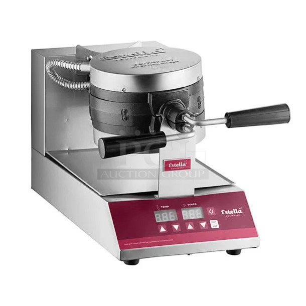 BRAND NEW SCRATCH AND DENT! Estella 348WSMXS2A Stainless Steel Commercial Countertop Stacked Waffle Maker. 120 Volts, 1 Phase. Tested and Working! - Image 1 of 5