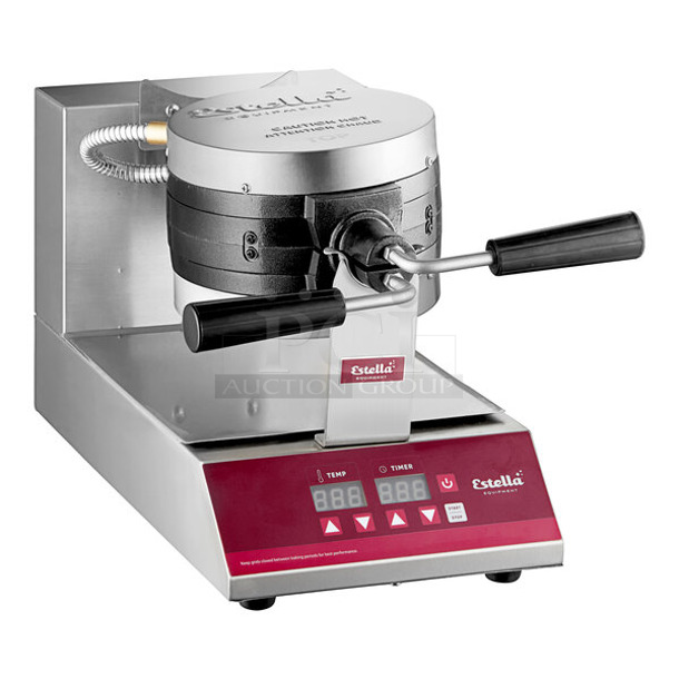 BRAND NEW SCRATCH AND DENT! Estella 348WBMXS2A WBMXS2A Stainless Steel Commercial Countertop Stacked Belgian Waffle Maker. 120 Volts, 1 Phase. Tested and Working! - Image 1 of 5
