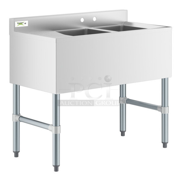 BRAND NEW SCRATCH AND DENT! Regency 600B2101413L Stainless Steel 2 Bay Underbar Sink with One Drainboard - 36" x 18 3/4" - Left Drainboard - Image 1 of 5