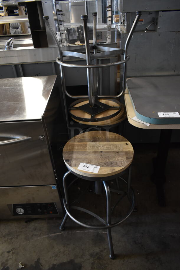 3 BRAND NEW SCRATCH AND DENT! Metal Bar Stools w/ Wooden Seat. 3 Times Your Bid! - Image 1 of 5