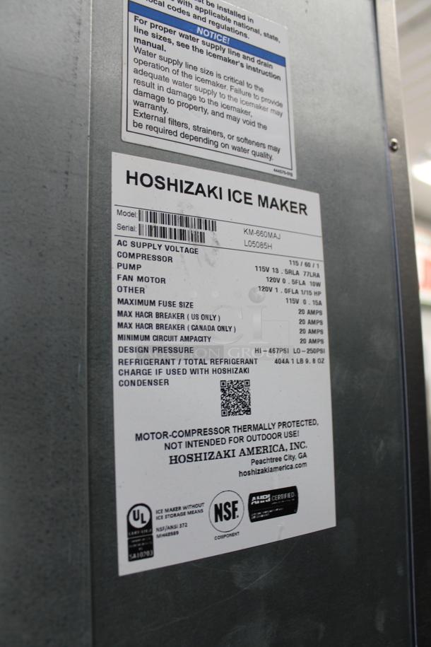 Hoshizaki KM-660MAJ Stainless Steel Commercial Ice Machine Head on Commercial Bin. 115 Volts, 1 Phase.  - Image 7 of 7