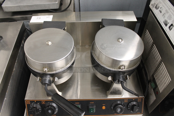 HYX-2205-2 Stainless Steel Commercial Countertop Double Waffle Maker. 110 Volts, 2 Phase. Tested and Working!
 - Image 3 of 5