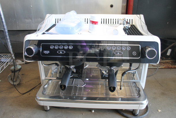 BRAND NEW SCRATCH AND DENT! 2021 Gaggia La GIUSTA 2GR Stainless Steel Commercial Countertop 2 Group Automatic Tall Espresso Machine w/ 3 Portafilters and 2 Steam Wands. 220 Volts, 1 Phase.  Tested and Working! - Image 2 of 11