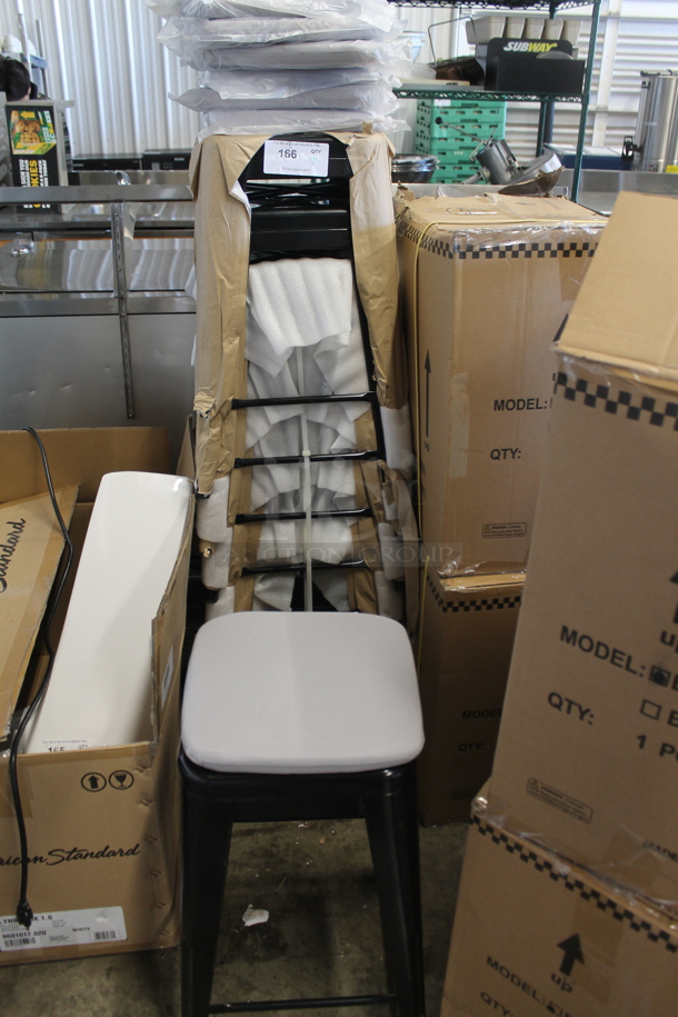 8 BRAND NEW SCRATCH AND DENT! Black Metal Tolix Style Stools w/ Seat Cushion. 8 Times Your Bid! - Image 6 of 7