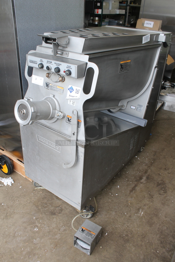 2018 Hobart MG2032 Metal Commercial Floor Style Electric Powered Meat Grinder w/ Foot Pedal on Commercial Casters. 208 Volts, 3 Phase. - Image 1 of 8