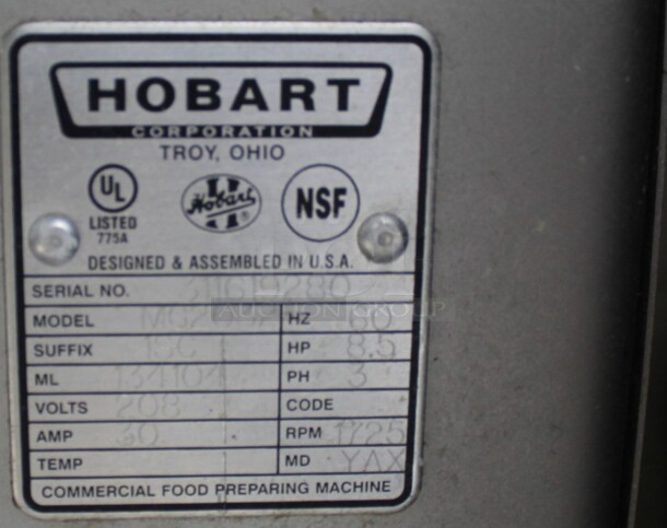 2021 Hobart MG2032 Metal Commercial Floor Style Electric Powered Meat Grinder w/ Foot Pedal on Commercial Casters. 208 Volts, 3 Phase. - Image 8 of 10
