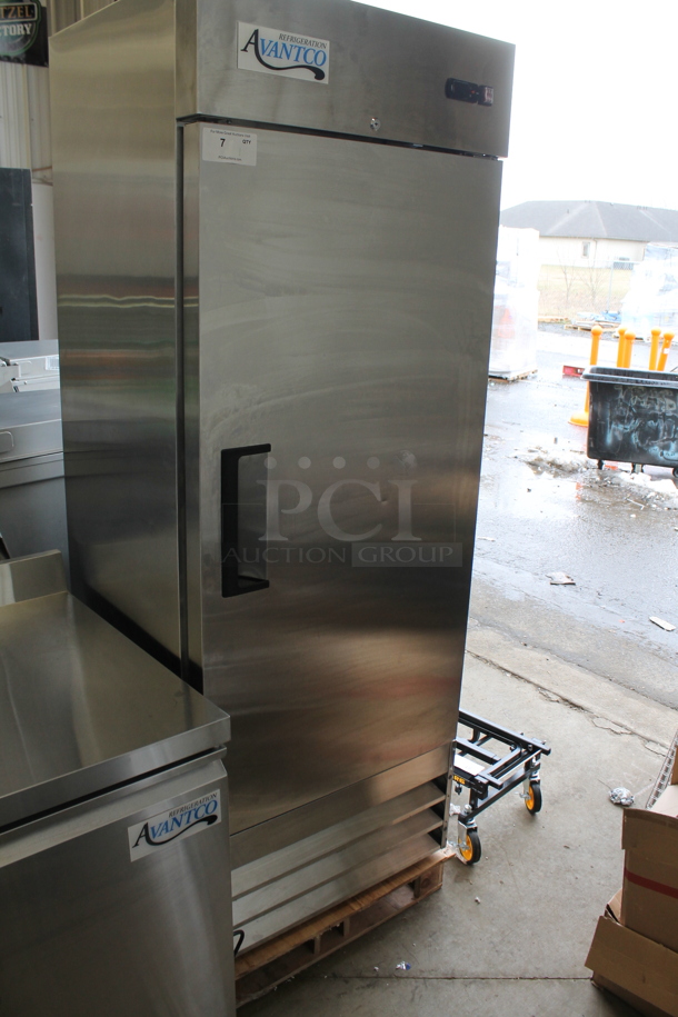 BRAND NEW SCRATCH AND DENT! 2023 Avantco 178A19RHC Stainless Steel Commercial Single Door Reach In Cooler w/ Poly Coated Racks. 115 Volts, 1 Phase.  Tested and Working! - Image 3 of 7