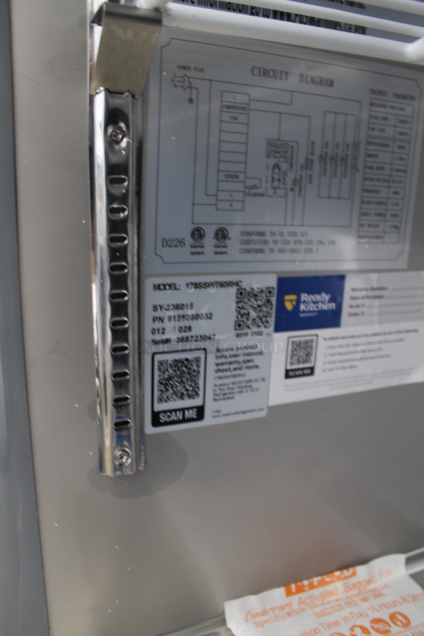 BRAND NEW SCRATCH AND DENT! 2023 Avantco 178SSWT60RHC Stainless Steel Commercial 2 Door Work Top Cooler w/ Back Splash on Commercial Casters. 115 Volts, 1 Phase.  Tested and Working! - Image 5 of 5