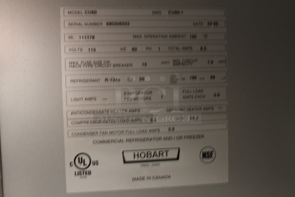 Hobart CU60 Stainless Steel Commercial 2 Door Undercounter Cooler 115 Volts, 1 Phase. Tested and Working! - Image 6 of 7