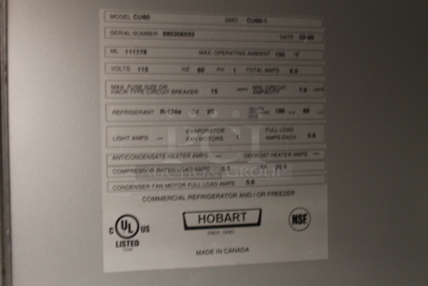 Hobart CU60 Stainless Steel Commercial 2 Door Undercounter Cooler 115 Volts, 1 Phase. Tested and Working! - Image 7 of 7