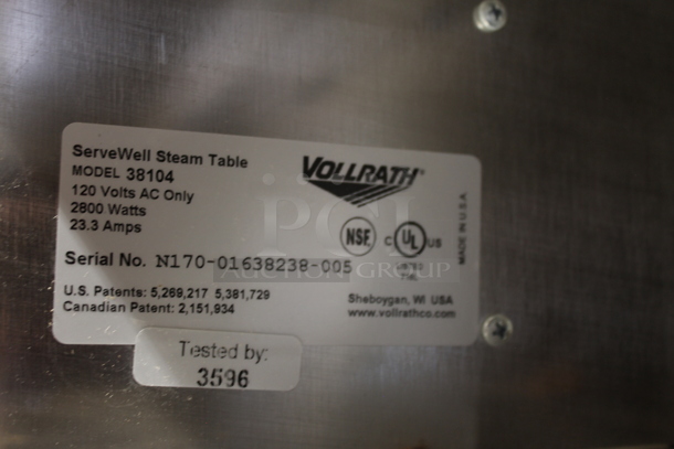 BRAND NEW SCRATCH AND DENT! Vollrath 38104 Stainless Steel Commercial Electric Powered 4 Bay Steam Table. 120 Volts, 1 Phase. Cannot Test Due To Plug Style - Image 10 of 10