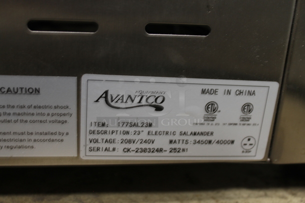 BRAND NEW SCRATCH AND DENT!  2023 Avantco 177SAL23M Stainless Steel Commercial Countertop Electric Powered Salamander. 208/240 Volts, 1 Phase.  - Image 8 of 8