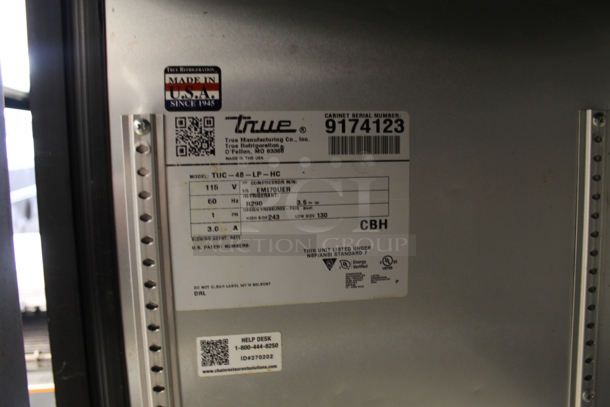 2017 True TUC-48-LP-HC Stainless Steel Commercial 2 Door Undercounter Cooler. 115 Volts, 1 Phase. Tested and Working! - Image 5 of 5