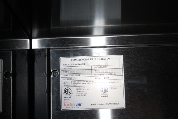 Turbo Air TOM-W-60SB Stainless Steel Commercial Floor Style Refrigerated Merchandiser w/ Top Closed Display Case. 115 Volts, 1 Phase. Cannot Test Due To Cut Power Cord - Image 9 of 9