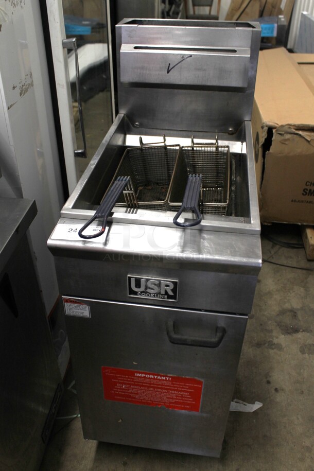 USR Cooking CF-40 Stainless Steel Commercial Floor Style Natural Gas Powered Deep Fat Fryer. 90,000 BTU.  - Image 2 of 8