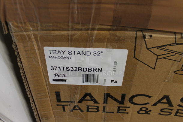 6 BRAND NEW SCRATCH AND DENT! Lancaster Table & Seating 371TS32RDBRN 18 1/2" x 16 1/4" x 32" Folding Wood Tray Stand Mahogany. 6 Times Your Bid! - Image 2 of 7