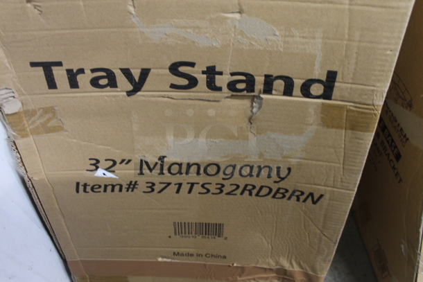 6 BRAND NEW SCRATCH AND DENT! Lancaster Table & Seating 371TS32RDBRN 18 1/2" x 16 1/4" x 32" Folding Wood Tray Stand Mahogany. 6 Times Your Bid! - Image 3 of 7