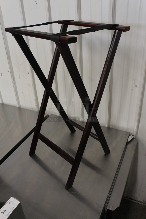 6 BRAND NEW SCRATCH AND DENT! Lancaster Table & Seating 371TS32RDBRN 18 1/2" x 16 1/4" x 32" Folding Wood Tray Stand Mahogany. 6 Times Your Bid! - Image 4 of 7
