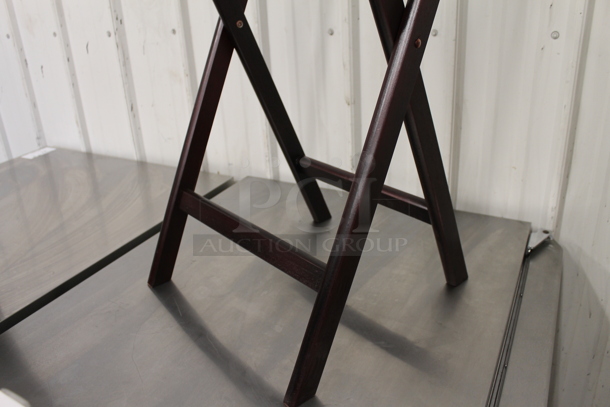 6 BRAND NEW SCRATCH AND DENT! Lancaster Table & Seating 371TS32RDBRN 18 1/2" x 16 1/4" x 32" Folding Wood Tray Stand Mahogany. 6 Times Your Bid! - Image 5 of 7