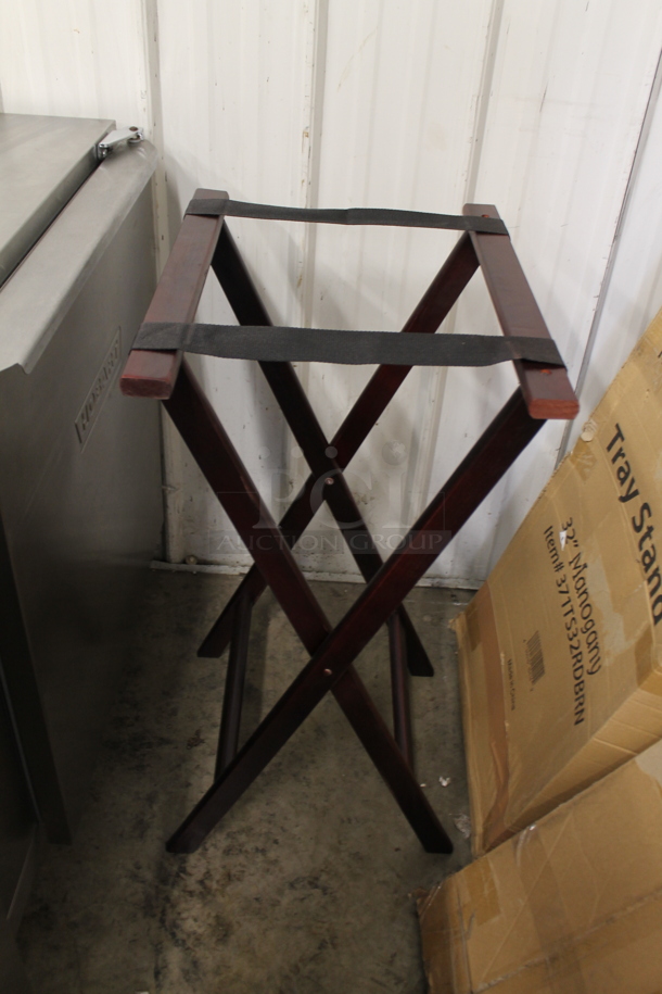 6 BRAND NEW SCRATCH AND DENT! Lancaster Table & Seating 371TS32RDBRN 18 1/2" x 16 1/4" x 32" Folding Wood Tray Stand Mahogany. 6 Times Your Bid! - Image 7 of 7