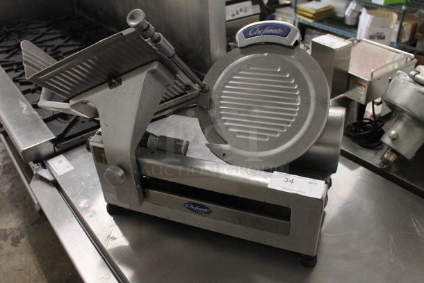 Globe Chefmate Stainless Steel Commercial Countertop Automatic Meat Slicer w/ Blade Sharpener. 115 Volts, 1 Phase. Tested and Working! - Image 1 of 7