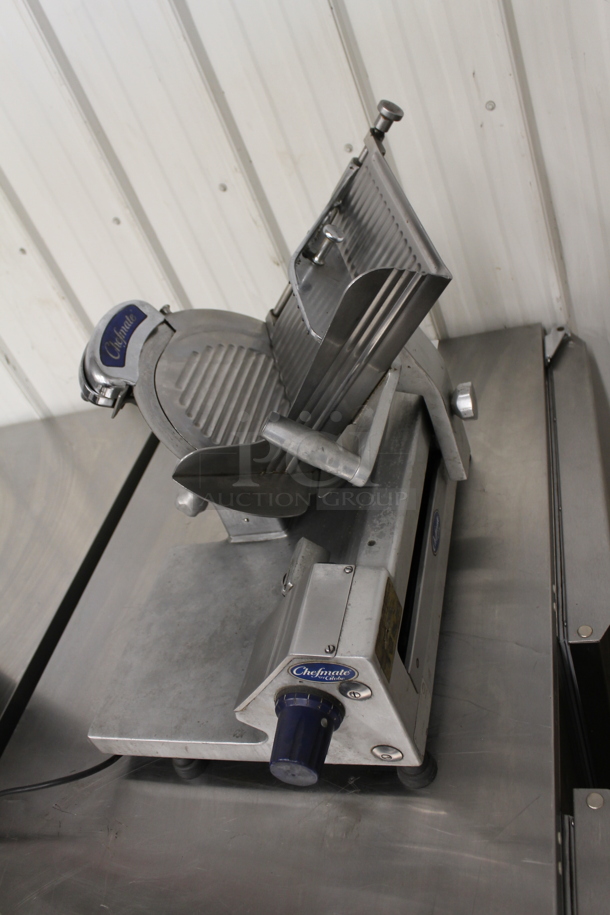 Globe Chefmate Stainless Steel Commercial Countertop Automatic Meat Slicer w/ Blade Sharpener. 115 Volts, 1 Phase. Tested and Working! - Image 2 of 7