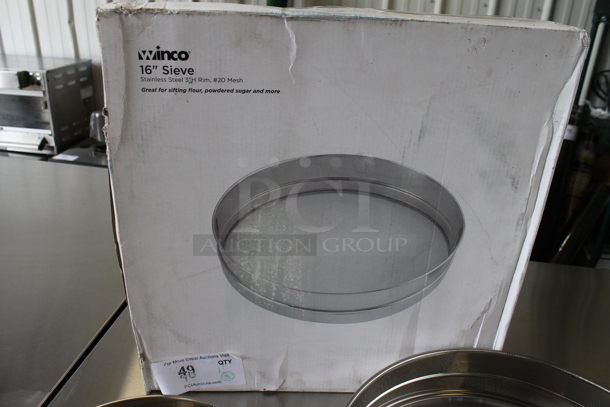 3 BRAND NEW SCRATCH AND DENT! Winco Stainless Steel Sieves; 10", 14", 16". 3 Times Your Bid!  - Image 4 of 7