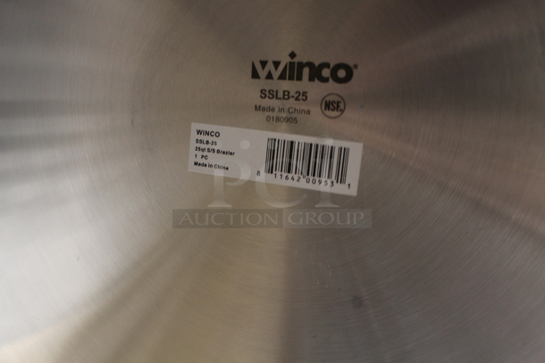 BRAND NEW SCRATCH AND DENT! Winco SSLB-25 Brazier Stainless Steel Commercial Stock Pot w/ Lid. - Image 5 of 5