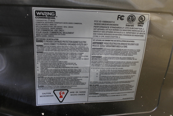 Waring WMO120 Stainless Steel Commercial Countertop Microwave Oven. 208-230 Volts, 1 Phase.  - Image 7 of 7