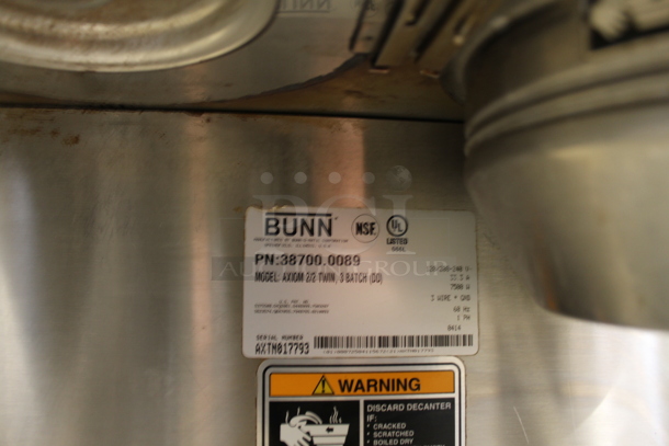 2014 Bunn AXIOM 2/2 TWIN Stainless Steel Commercial Countertop 4 Burner Coffee Machine w/ 2 Stainless Steel Brew Baskets. 120/208-240 Volts, 1 Phase.  - Image 5 of 5