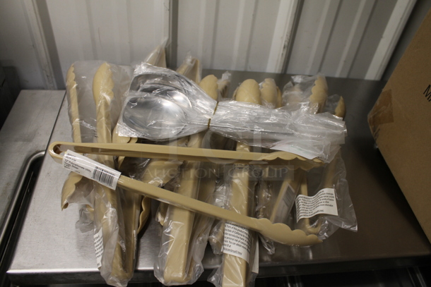 ALL ONE MONEY! Lot of Various BRAND NEW Items Including 12 Metal Spoons and 11 Poly Tan Tongs - Image 1 of 5