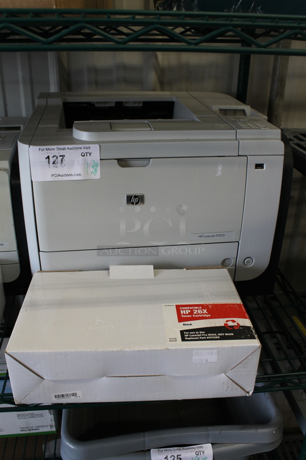 HP LaserJet P3015 Metal Countertop Printer w/ Ream of Paper. - Image 1 of 6