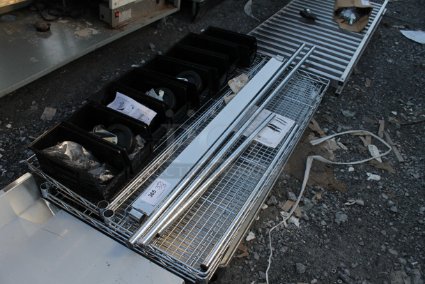 BRAND NEW SCRATCH AND DENT! Metro Super Erecta Chrome Finish Shelving Unit w/ 8 Black Poly Bins and Commercial Casters - Image 4 of 5