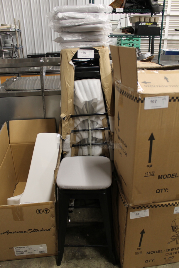 8 BRAND NEW SCRATCH AND DENT! Black Metal Tolix Style Stools w/ Seat Cushion. 8 Times Your Bid! - Image 2 of 7