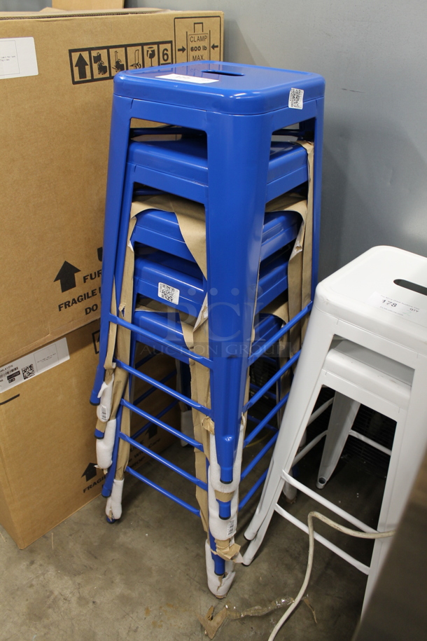 5 BRAND NEW SCRATCH AND DENT! Blue Metal Tolix Style Bar Stool. 5 Times Your Bid! - Image 3 of 4