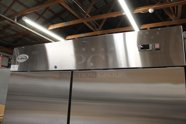 BRAND NEW SCRATCH AND DENT! 2023 KoolMore RIF-2D-SS Stainless Steel Commercial 2 Door Reach In Freezer w/ Poly Coated Racks on Commercial Casters. 115 Volts, 1 Phase. Tested and Working! - Image 3 of 8