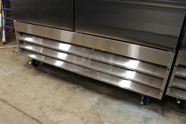 BRAND NEW SCRATCH AND DENT! 2023 KoolMore RIF-2D-SS Stainless Steel Commercial 2 Door Reach In Freezer w/ Poly Coated Racks on Commercial Casters. 115 Volts, 1 Phase. Tested and Working! - Image 5 of 8