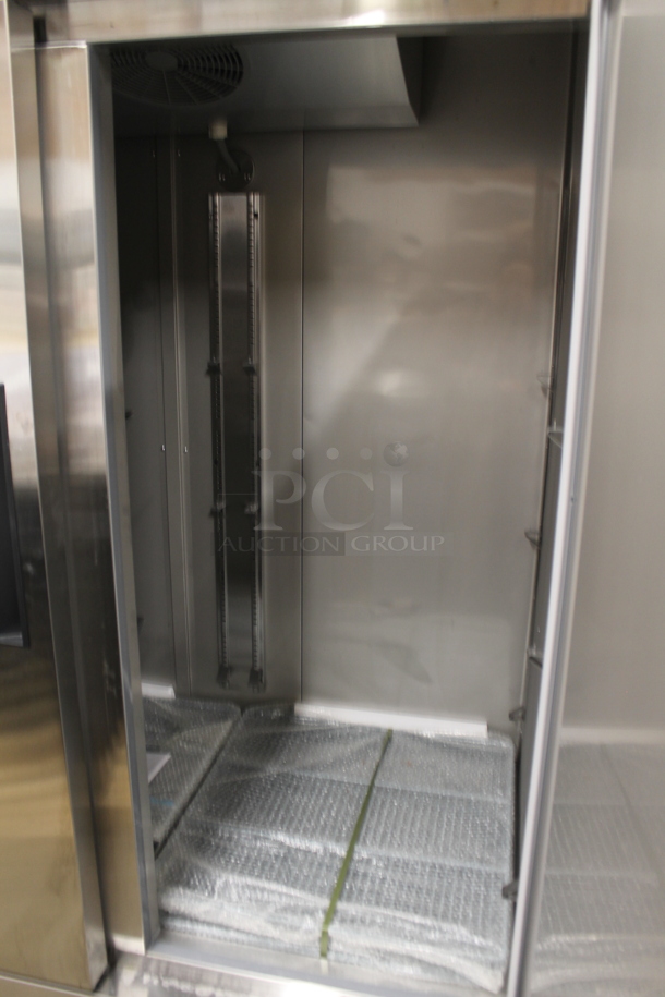 BRAND NEW SCRATCH AND DENT! 2023 KoolMore RIF-2D-SS Stainless Steel Commercial 2 Door Reach In Freezer w/ Poly Coated Racks on Commercial Casters. 115 Volts, 1 Phase. Tested and Working! - Image 8 of 8