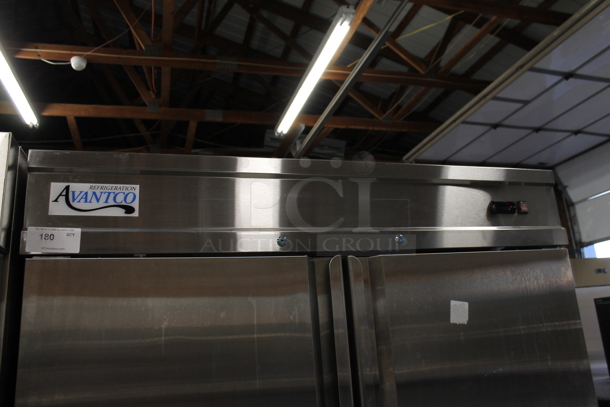 BRAND NEW SCRATCH AND DENT! 2023 Avantco 178SS2RHC Stainless Steel Commercial 2 Door Reach In Cooler w/ Poly Coated Racks on Commercial Casters. 115 Volts, 1 Phase.  Tested and Working! - Image 3 of 8