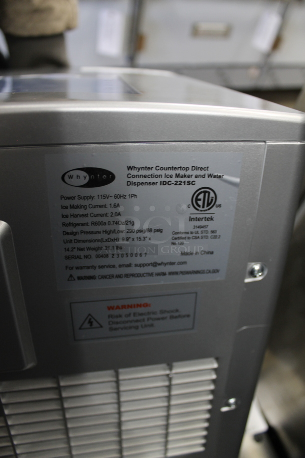 BRAND NEW SCRATCH AND DENT! Whynter IDC-221SC Countertop Direct Connection 26lb per day Ice Maker and Water Dispenser – Silver. 115 Volts, 1 Phase. Tested and Working! - Image 4 of 4