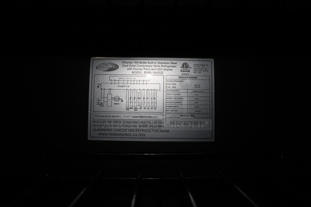 BRAND NEW SCRATCH AND DENT! Whynter BWR-1642DZ Metal Commercial Single Door Reach In 164 Bottle Dual Zone Wine Cooler Merchandiser. 120 Volts, 1 Phase. Tested and Working! - Image 4 of 4
