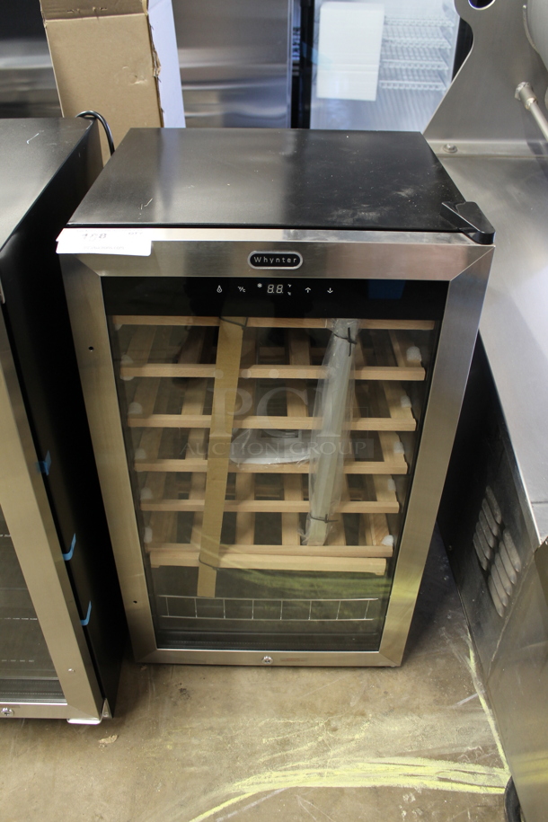 BRAND NEW SCRATCH AND DENT! Whynter FWC-341TS Metal 34 Bottle Freestanding Wine Cooler Merchandiser w/ Display Shelf and Digital Control. 115 Volts, 1 Phase. Tested and Working! - Image 1 of 4