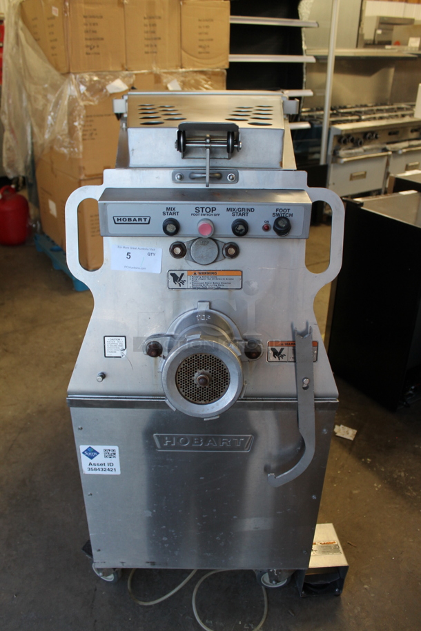 2019 Hobart MG2032 Metal Commercial Floor Style Electric Powered Meat Grinder w/ Foot Pedal on Commercial Casters. 208 Volts, 3 Phase. - Image 3 of 10