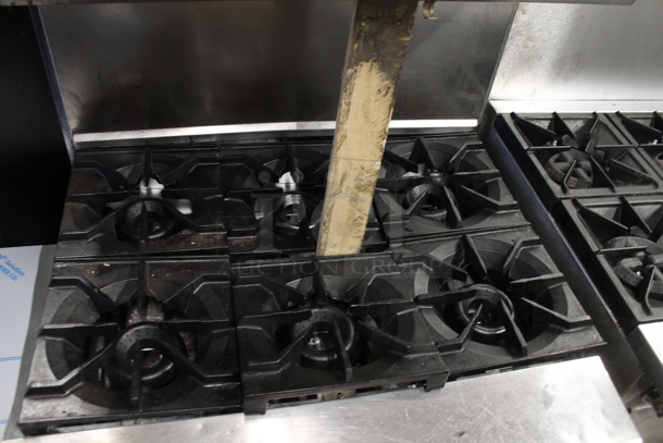 Stainless Steel Commercial Natural Gas Powered 6 Burner Range w/ Salamander Cheese Melter and Oven.  - Image 3 of 6