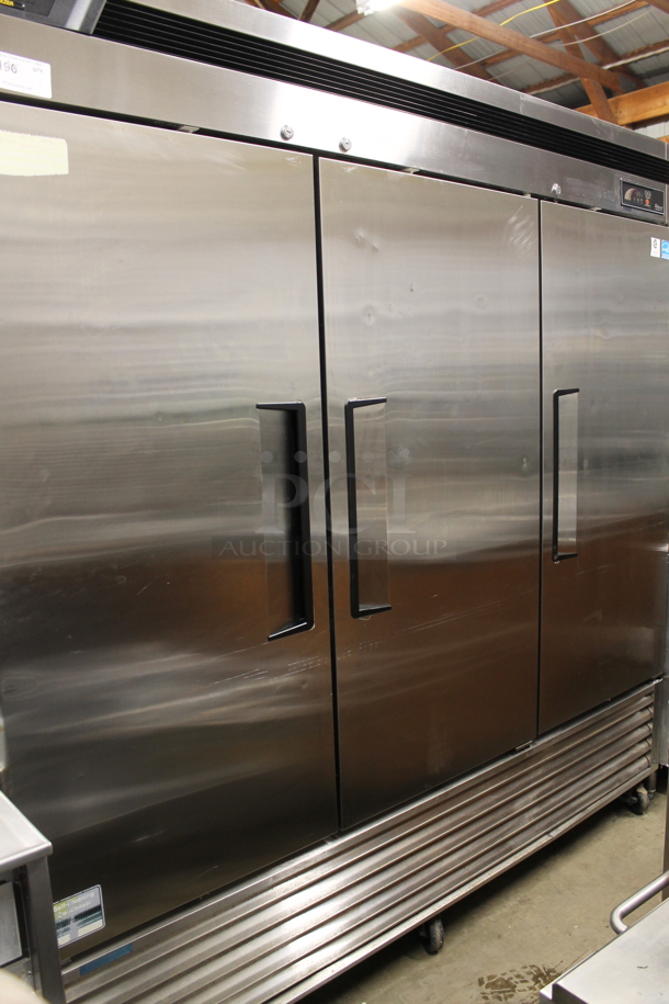 Turbo Air TSF-72SD Stainless Steel Commercial 3 Door Reach In Freezer w/ Metal Racks on Commercial Casters. 110-120 Volts, 1 Phase. Tested and Working! - Image 1 of 8